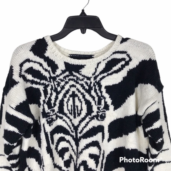 Hand Knit Black White Zebra Sweater - Picture 2 of 10